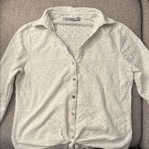 Marc New York White Eyelet Tie-Front Button Down Shirt